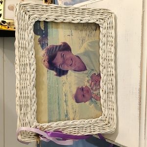 White wicker photo frame